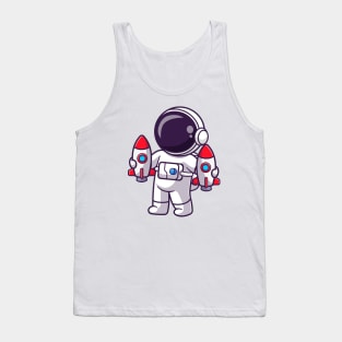 Cute Astronaut Holding Rocket Toys Cartoon Tank Top